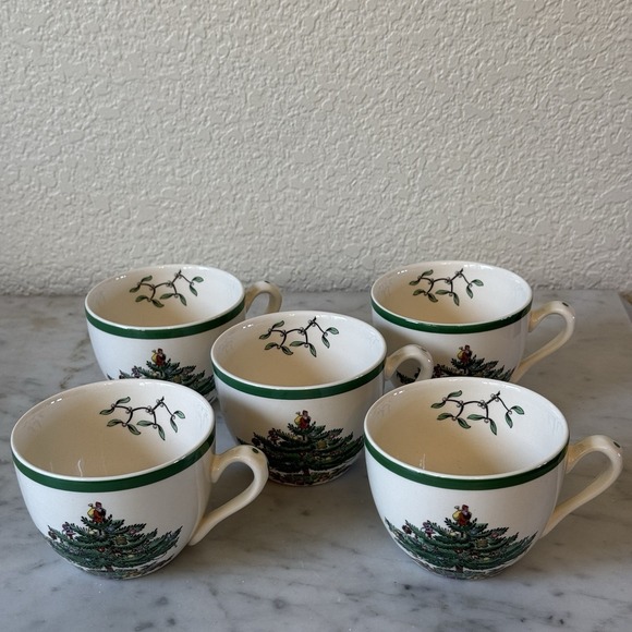 Spode Other - Set Of 5 Spode Christmas Tree Cups Tea Coffee Cocoa Excellent Condition England